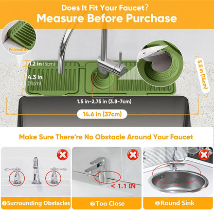 24'' Longer Faucet Mat for Kitchen Sink Splash Guard[7° Slope Fast Self-draining][Snap Lock Fit]Kitchen Sink Faucet Mat Splash Guard Kitchen Sink Area Water Splash Guard Behind Faucet Draining Mat