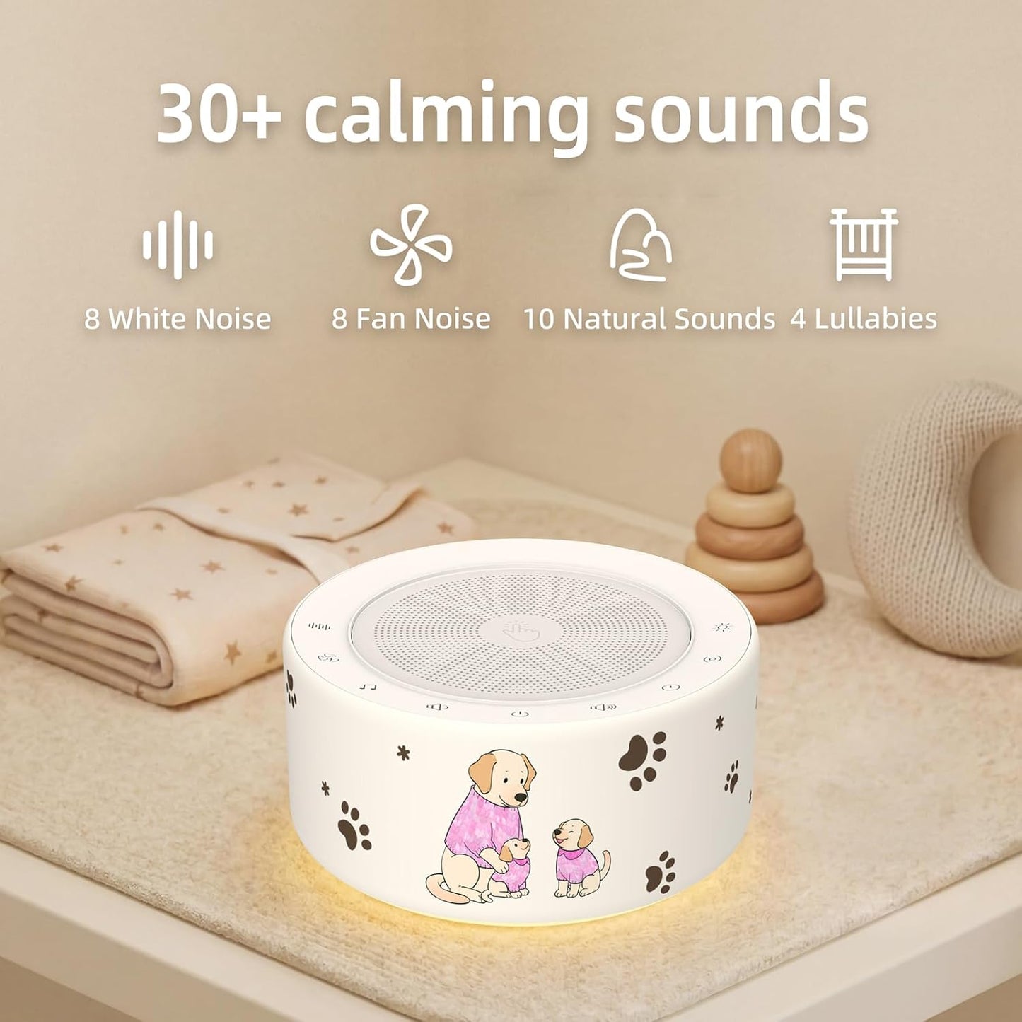 Kipcush White Noise Machine for Baby & Adults, 30 Soothing Sounds, Sleep Sound Machine with 8 Color Night Light, Memory Function, White Noise for Sleeping, Nursery, Office, Travel & Relaxation