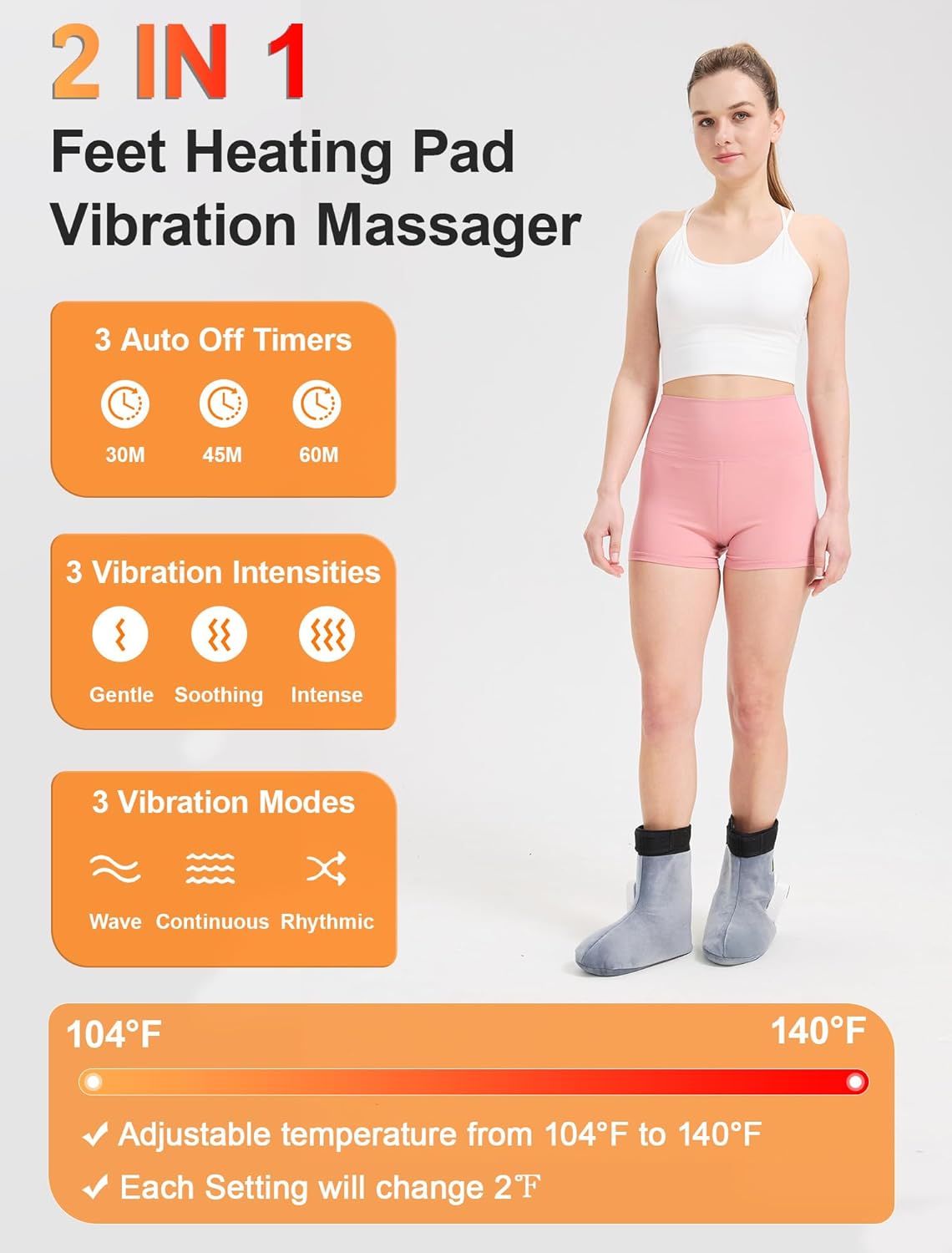 CAMECO 2-in-1 Cordless Foot Heating Pad & Massagers for Feet Neuropathy Pain Relief, 5000mAh 104℉-140℉ Heated Foot Warmers for Women Men, Rechargeable Vibration Heating Booties for Ankle Under Desk