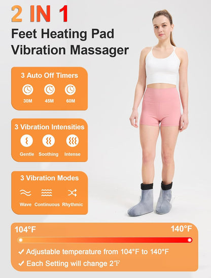 CAMECO 2-in-1 Cordless Foot Heating Pad & Massagers for Feet Neuropathy Pain Relief, 5000mAh 104℉-140℉ Heated Foot Warmers for Women Men, Rechargeable Vibration Heating Booties for Ankle Under Desk