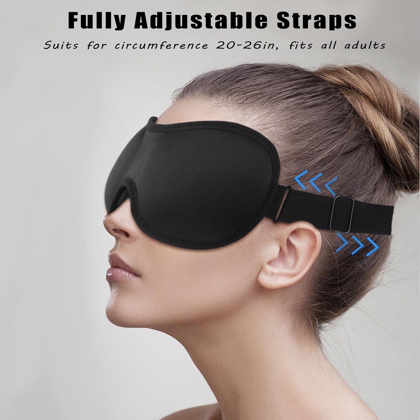 Sleep Mask for Women Men 3D Contoured Sleeping Eye Mask Adjustable Strap Blindfold Soft Eye Shade Cover (Black 1 Pc)