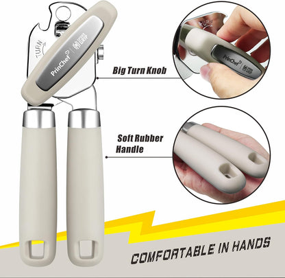 PrinChef Manual Can Openers with Magnet, No-Trouble-Lid-Lift, Handheld Can Opener Smooth Edge with Sharp Blade, Large Effort-Saving Handles, Easy Grip & Heavy Duty, Black
