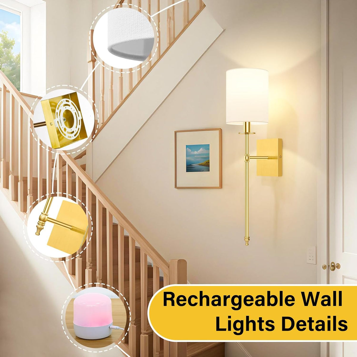 Battery Operated Wall Sconces Set of 2, Rechargeable Sconces with Remote