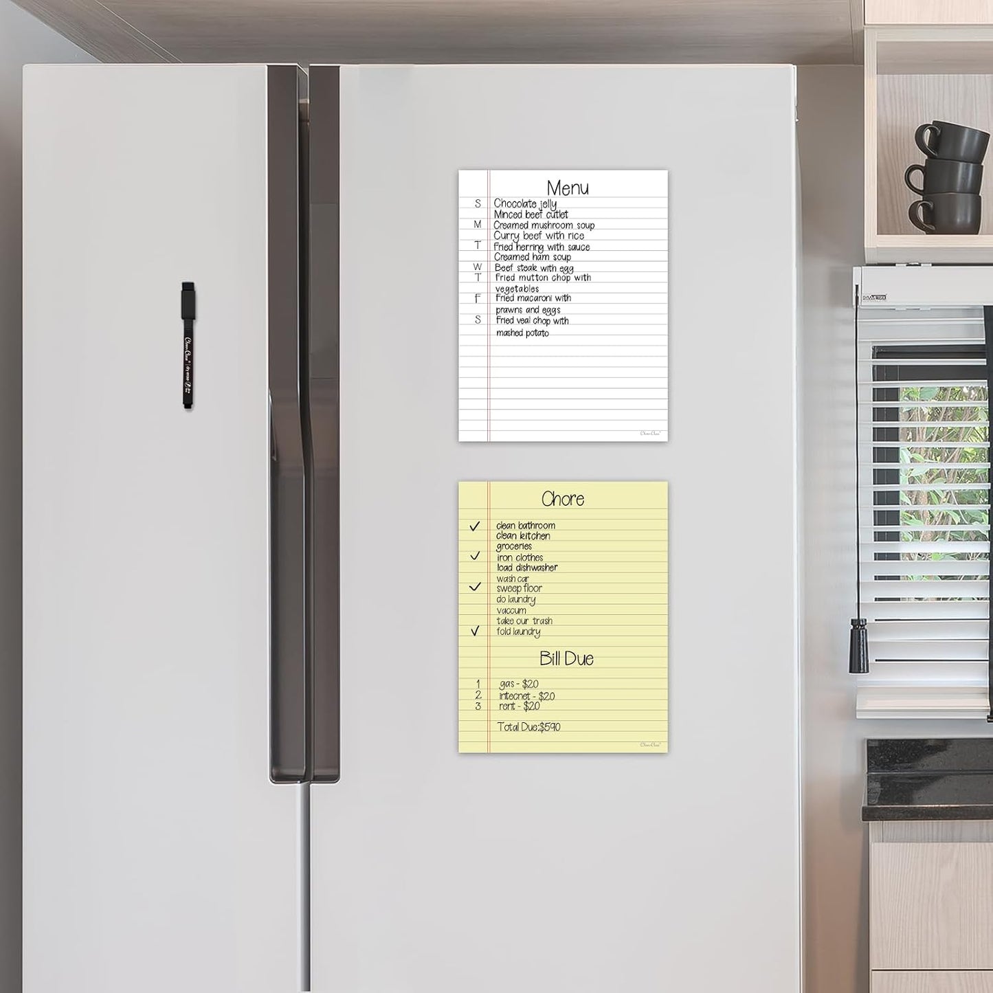 Magnetic Dry Erase Board – 8.5”x11” Reusable Lined Dry Erase List Board for Fridge 2 Pcs – Marker Included