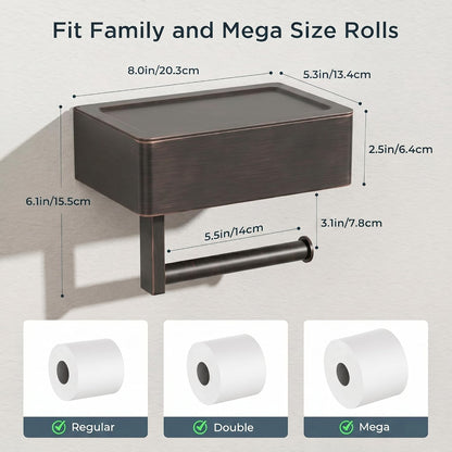 FORIOUS Toilet Paper Holder with Shelf, Wall-Mounted Modern Wipes Dispenser | Brushed Nickel | Toilet Paper Holder with Storage for Bathroom | Fits Wipes, Sanitary Napkin, Tampon | 8.0"x5.3" Large Shelf