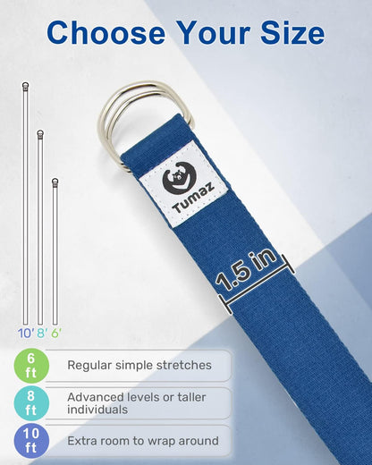 Tumaz Yoga Strap for Stretching with Adjustable D-Ring, 6/8/10 ft