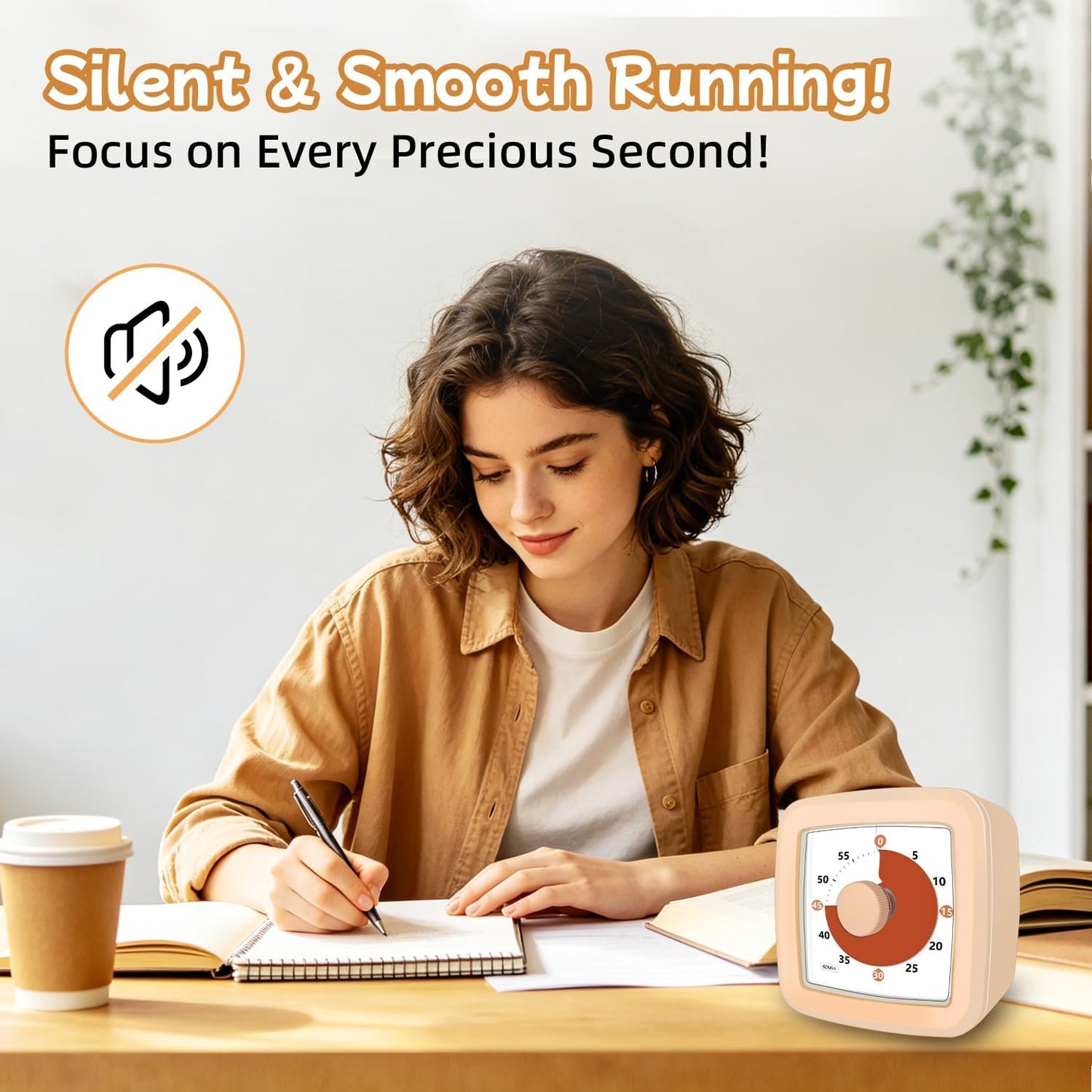 Visual Timer 60 Minute Timer Silent Countdown Clock – No Ticking, Gentle Ring with Mute Option, Timers for Kids Homework Classroom Management Kitchen Pasta, Adult Pomodoro & Deep Work, Purple