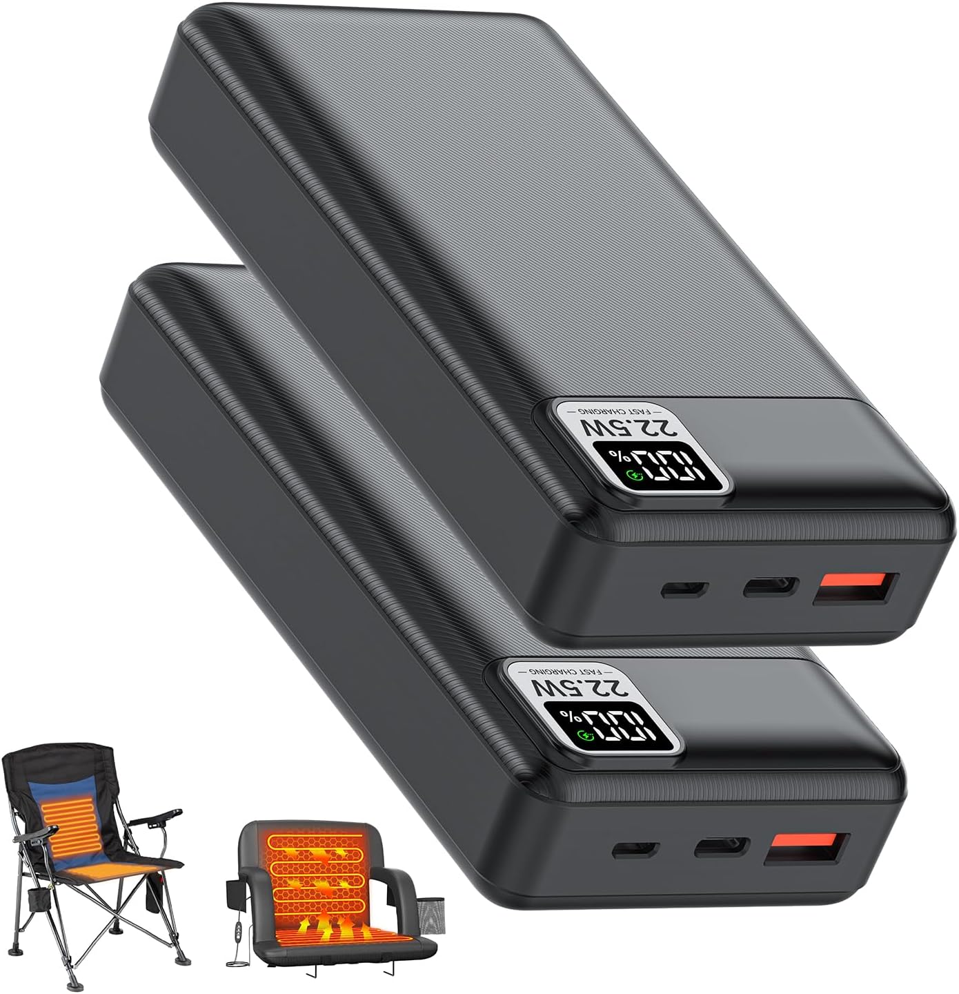 5V 2A 3A 20000mAh Battery Pack for Electric Heated Camping Chair, Stadium Seat Cushion, Vest, Jacket, Blanket, Red Light Therapy Pad - Digital LCD Screen PD20W Fast Charging Power Bank for iPhone