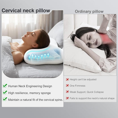 Cervical Neck Pillow, Contour Memory Foam Pillow for Side Sleepers | 360° Ergonomic Support, 50D Memory Foam, 3–5 Sec Slow Rebound, Removable Cooling Cover, for Side and Back Sleepers