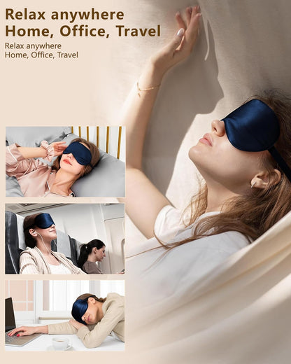 Silk Sleep Mask for Women and Men - Soft Breathable Organic Natural Mulberry Silk Fabric Blackout Eye Mask with Adjustable Straps No Pressure Eye Mask for Travel Essentials Gifts (Black)