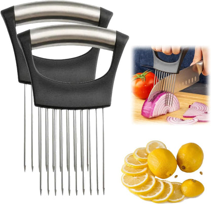 Stainless Steel Onion Slice Holder, New Onion Holder for Slicing, Lemon Slicer Vegetable Cutter, Chopper Slicing Assistant Tool for Potato, Tomato, Meat, Onion Home Kitchen Tools