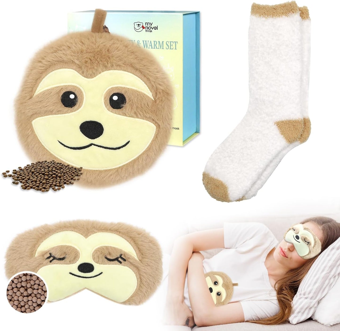 my novel things Microwave Heating Pad with Heated Eye Mask Compress Moist for Relieve Fatigue Period Cramps Uscented Microwavable Heating Pad Cute Bear for Women Birthday Christmas Gifts