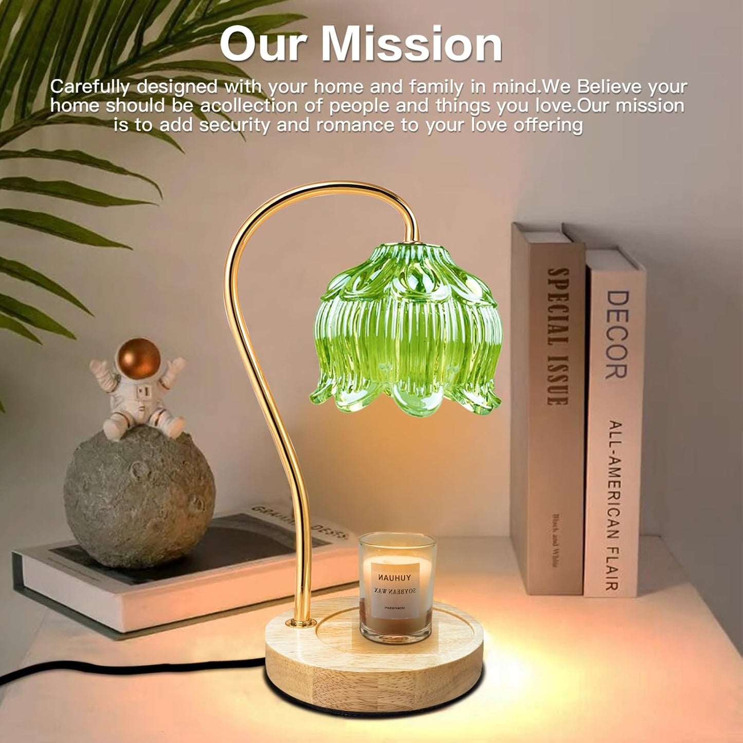 SupBri Candle Warmer Lamp with Timer & 4Bulbs, Pink Flower Glass Shdae
