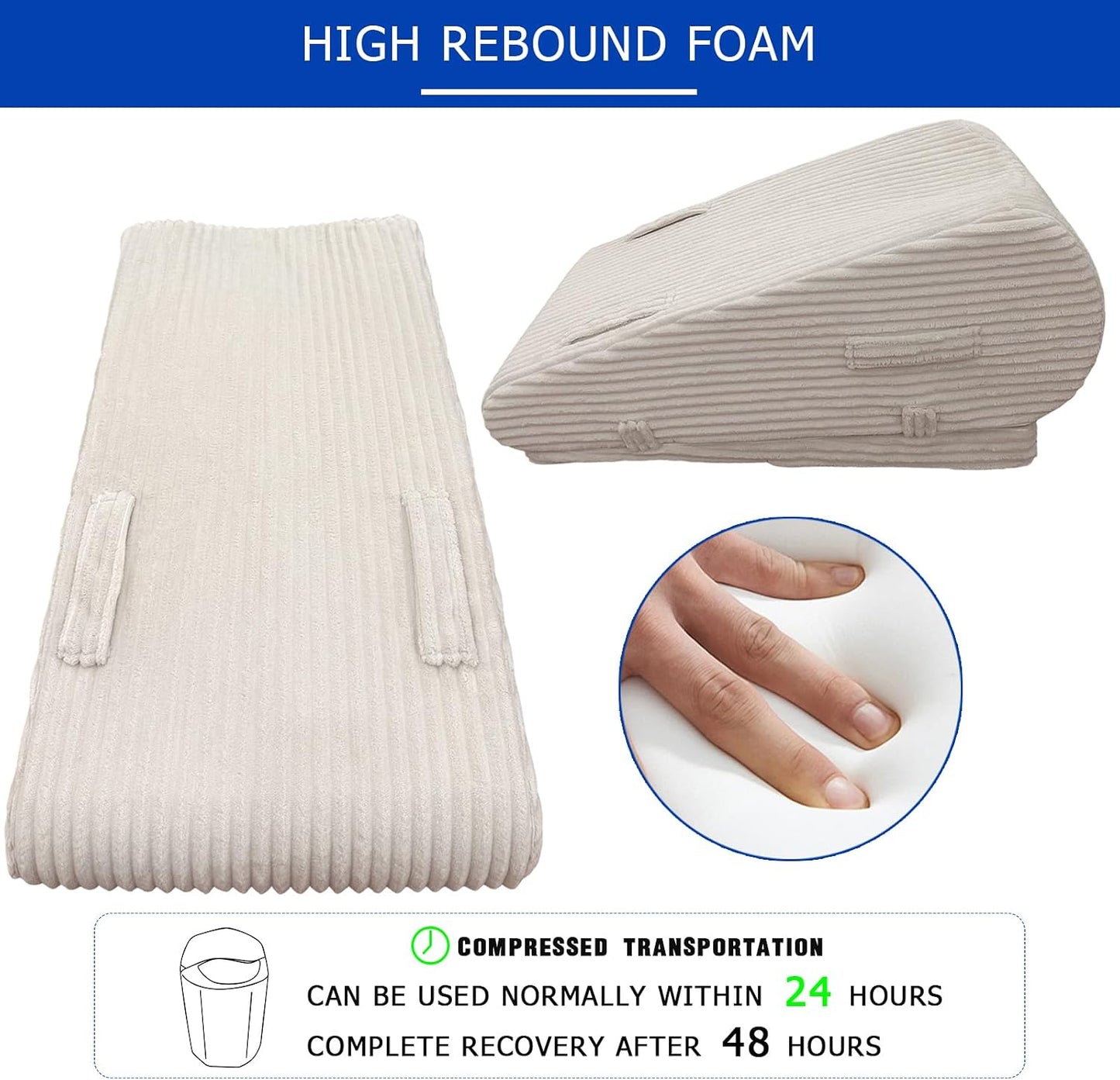 Adjustable Height Leg Elevation Pillow for After Surgery | Leg Wedge Pillow with High-density Foam & Beige Corduroy Cover, Single Knee Elevation Pillow for Swelling Relief & Sleep