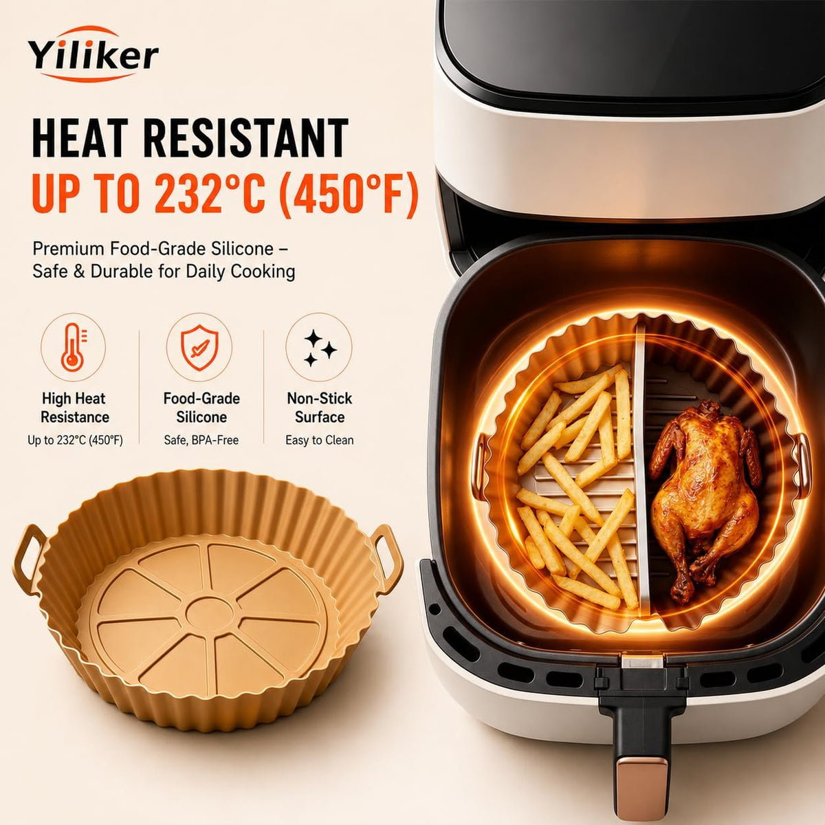 Round Silicone Air Fryer Liners Reusable 2PCS for Double Basket