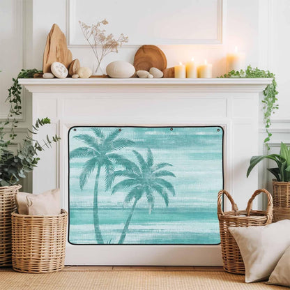 Magnetic Fireplace Cover Beige Summer Palm Tree Fireplace Screen Decorative Tropical Leaves Plant Insulation Fireplace Blocker Save Energy Fireplace Draft Stopper Covers for Living Room 45x34 Inch