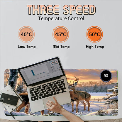 Heated Desk Pad Heated Large Mouse Pad, Electric Quickly Warm Desk Mat with 3 Levels Heating 3 Hours Auto Shut-Off, 31.5" x 13" Warm Gaming Mousepad Hand Foot Warmer, Baby Elephant