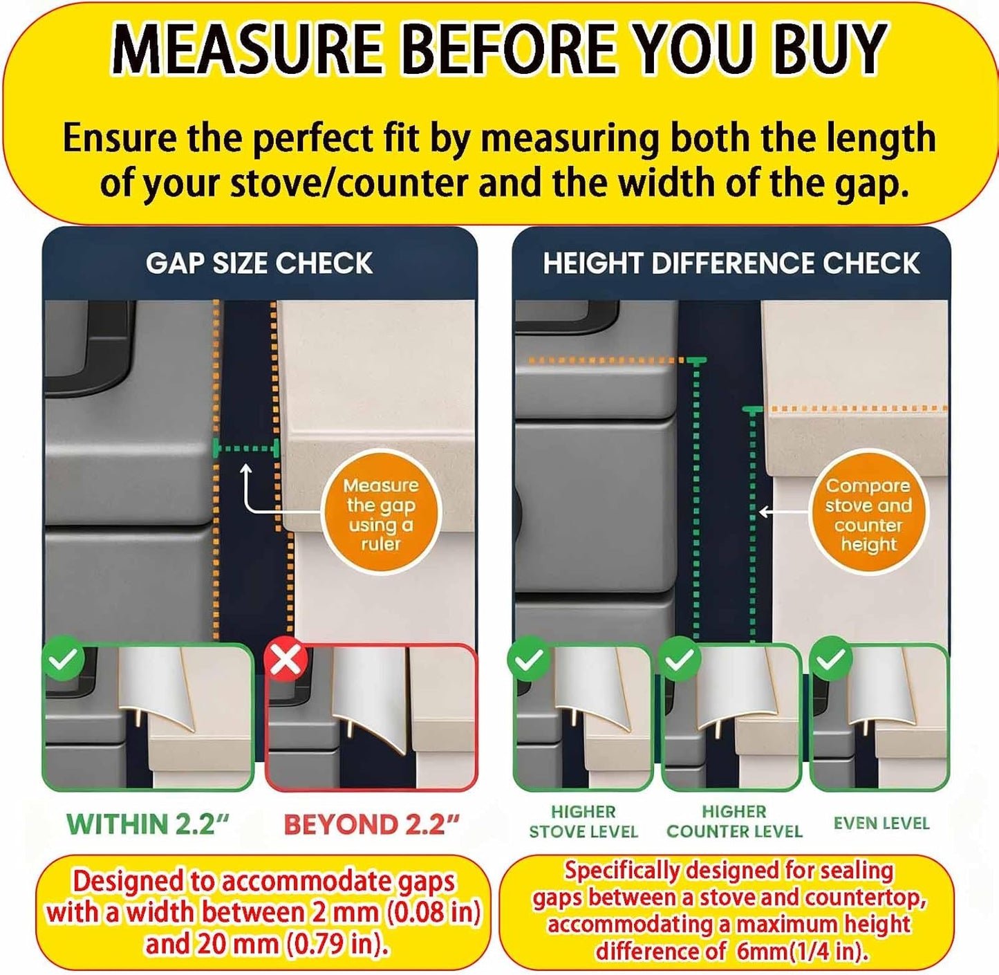 2 Pack Flexible Kitchen Stove Gap Covers, Silicone Gap Fillers(White,25in) | Between Counter and Stovetop,Washer, Oven, Dryer, Easy to Wipe, Food grade silicone material