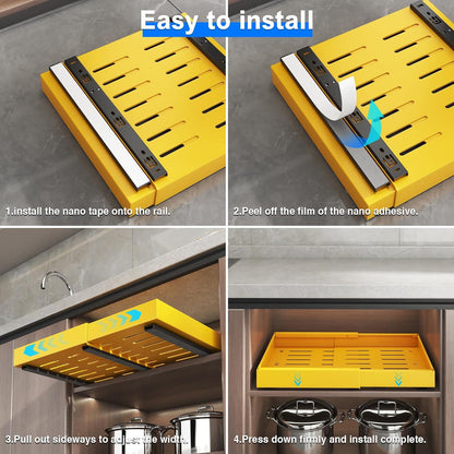 Mustorn 2 Pack Pull Out Cabinet Organizer, Slide Out Drawers for Cabinets, Peel and Stick, Heavy Duty Shelves for Kitchen, Cupboard, Pantry, Bathroom (16.5"D*11.8"W*3.94"H-Black)