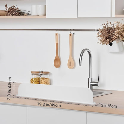 19.3 inch Silicone Sink Splash Guard, Splash Guard for Kitchen Sink Area, Backsplash Protector for Kitchen Countertop & Bathroom Bathtub with Non-Slip Strong Suction, White