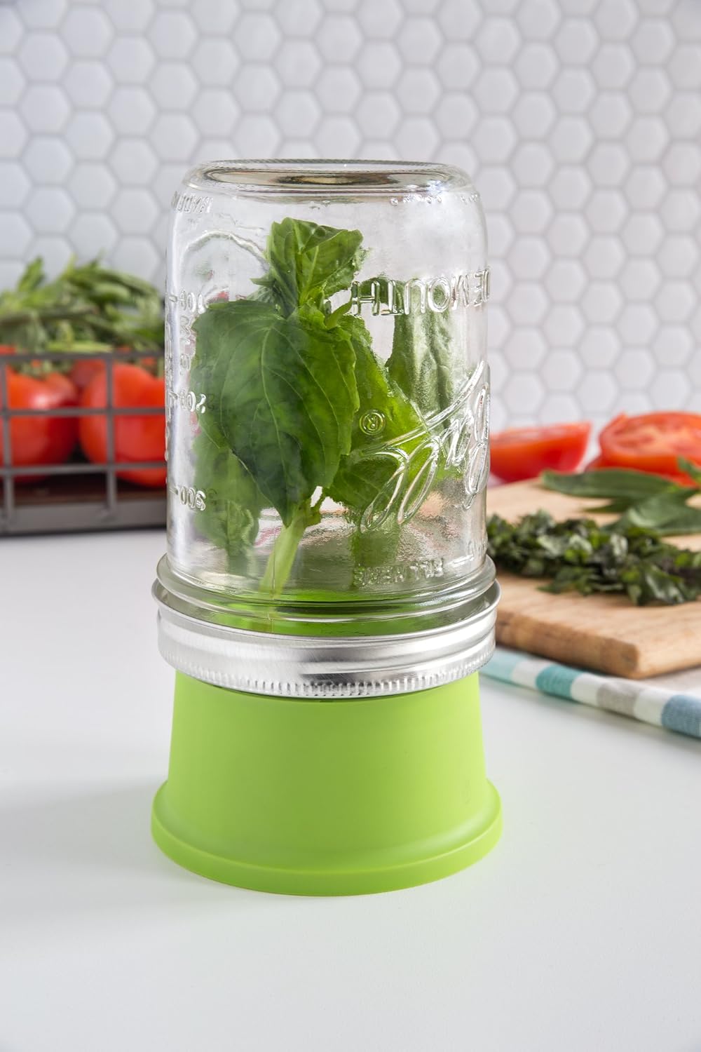 Jarware Herb Saver Lid for Wide Mouth Mason Jars, Green