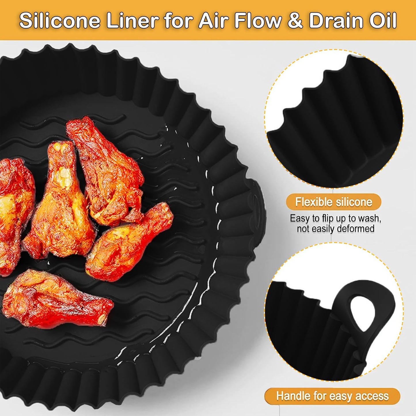 8 Inch Square Silicone Air Fryer Liners (2 Pack) Pink & Grey Reusable Non-Stick Inserts with Handles for Mess-Free Cooking & Heat Resistance – For Airfryer Ninja COSORI Instant Vortex & More