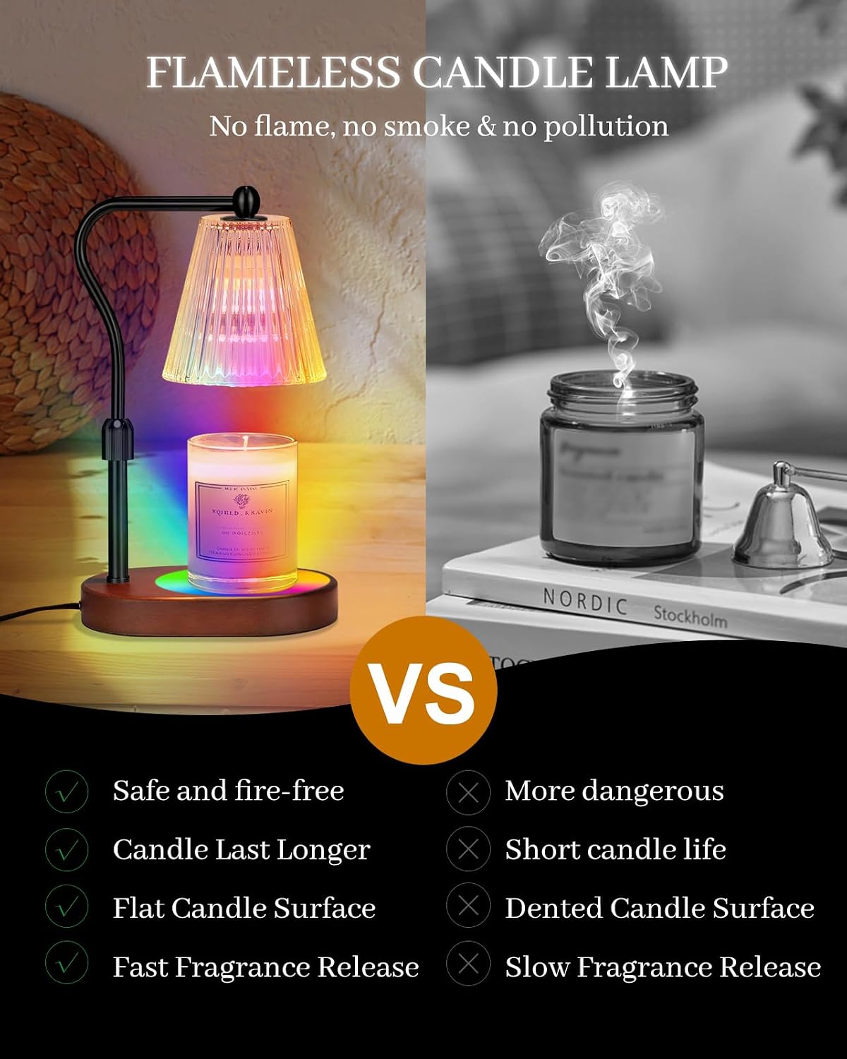 Engpure Candle Warmer Lamp - Candle Warmer Lamp with Timer and Dimmer Adjustable Height,Electric Wax Melt Warmer with 2 Bulbs for Scented Jar Candles Home Decor Mother's Day Gifts, Amber