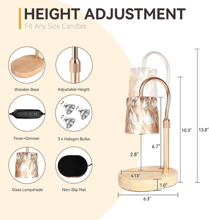 Candle Warmer Lamp with 3 Bulbs, Adjustable Height Dimmable Candle Warmer with Timer, Candle Lamp with Charming Gift Box Ribbon,Birthday Gifts for Women Mom, House Warming Gifts New Home Decor