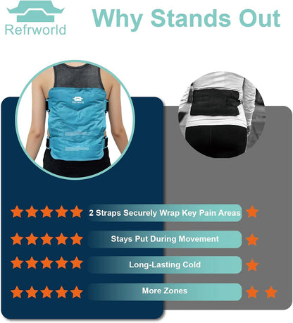 Long-Lasting Cold Ice Pack Wrap for Injuries Reusable Gel for Lower Back, Cold Packs Wrap for Shoulder, Knee, Elbow, Hip, Leg, Soft Cold Compress—2 Straps Securely Wrap Around Key Pain Areas