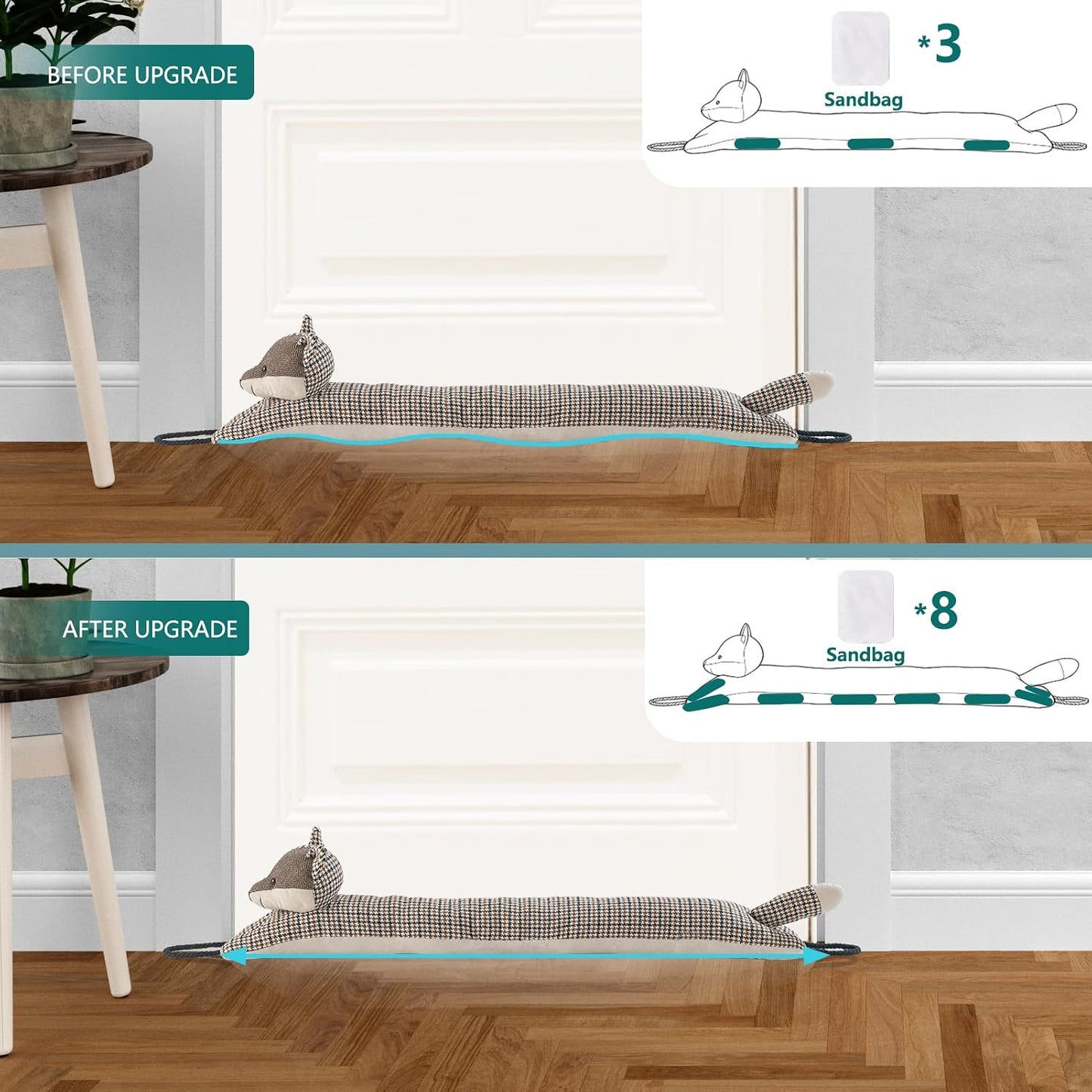 Under Door Draft Stopper Decorative Wind Stopper 36 inch for Door & Window, Weighted Animal Air Draft Stopper for Bottom of Door with Hanging Loops - Brown Dog