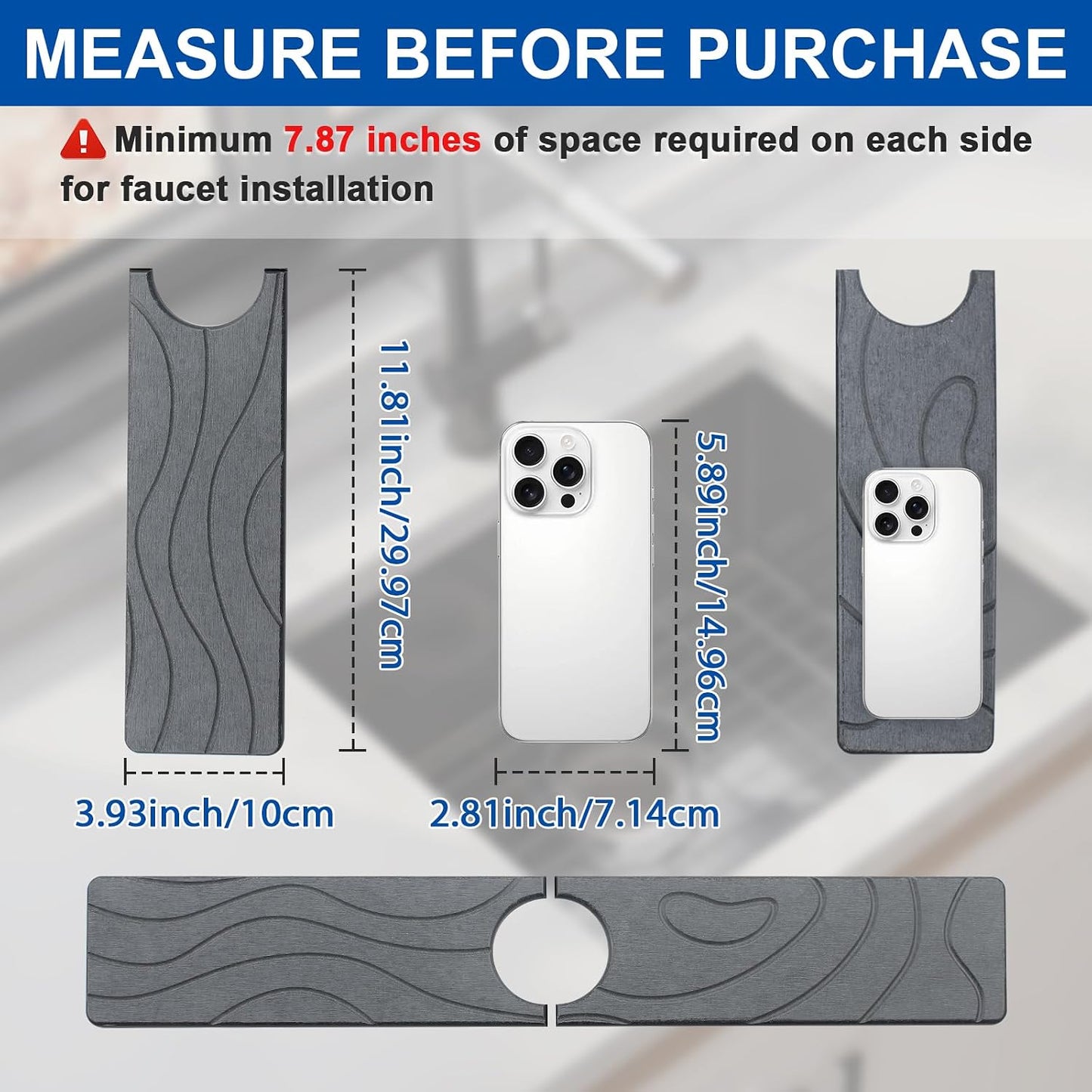 2 Pcs Faucet Mat for Kitchen Sink 15.74”×3.94” Diatomite Quick Dry Sink Splash Guard Absorbent Kitchen Stone Sink Tray Faucet Splash Guard for Bathroom Counter