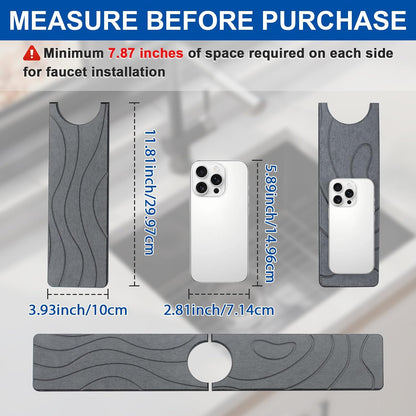 2 Pcs Faucet Mat for Kitchen Sink 15.74”×3.94” Diatomite Quick Dry Sink Splash Guard Absorbent Kitchen Stone Sink Tray Faucet Splash Guard for Bathroom Counter