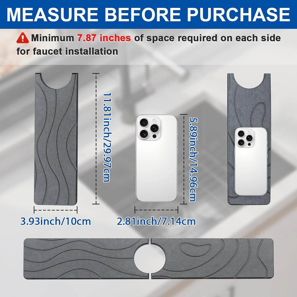 2 Pcs Faucet Mat for Kitchen Sink 15.74”×3.94” Diatomite Quick Dry Sink Splash Guard Absorbent Kitchen Stone Sink Tray Faucet Splash Guard for Bathroom Counter