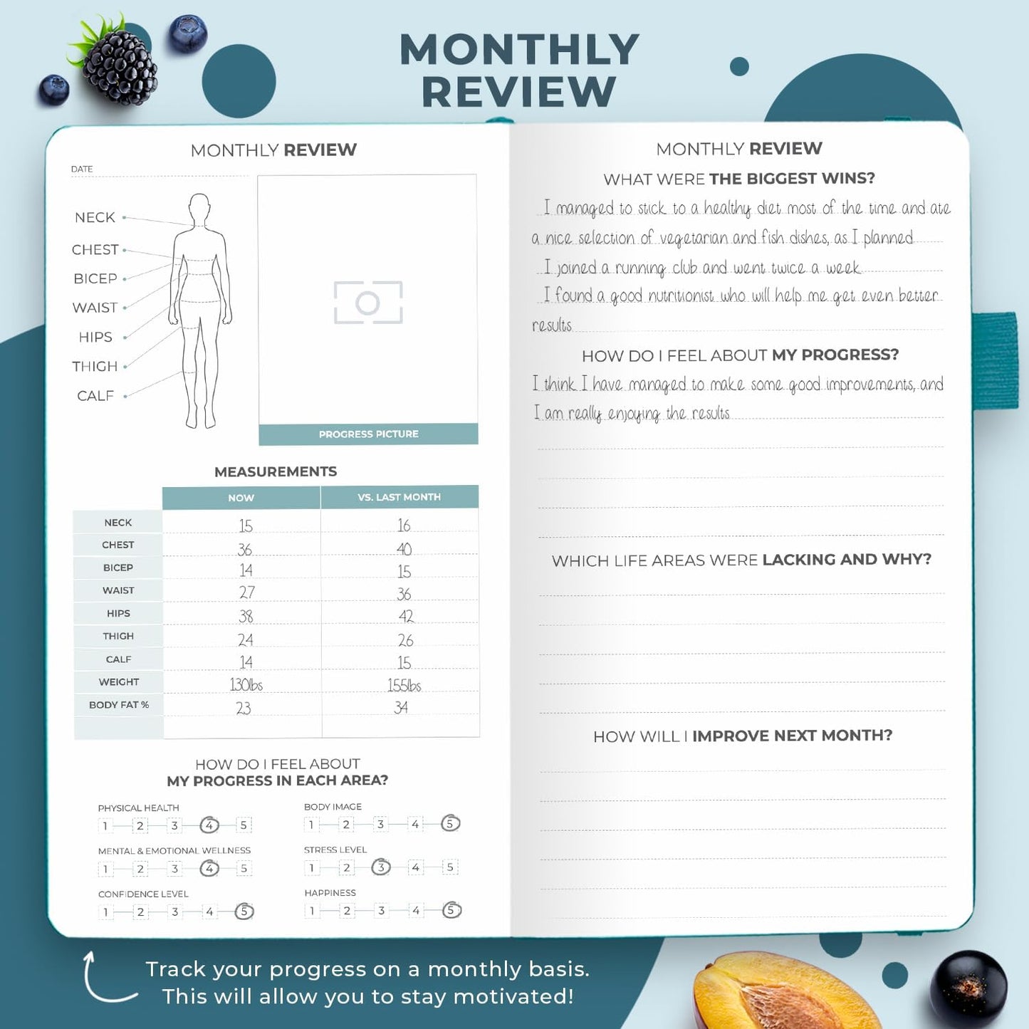 Clever Fox Wellness Planner & Food Journal for Weight Loss, A5 Orange | 5.8"x8.3" nutrition & exercise tracker for women tracking meals, diet & symptom diary, calorie counter notebook, stickers