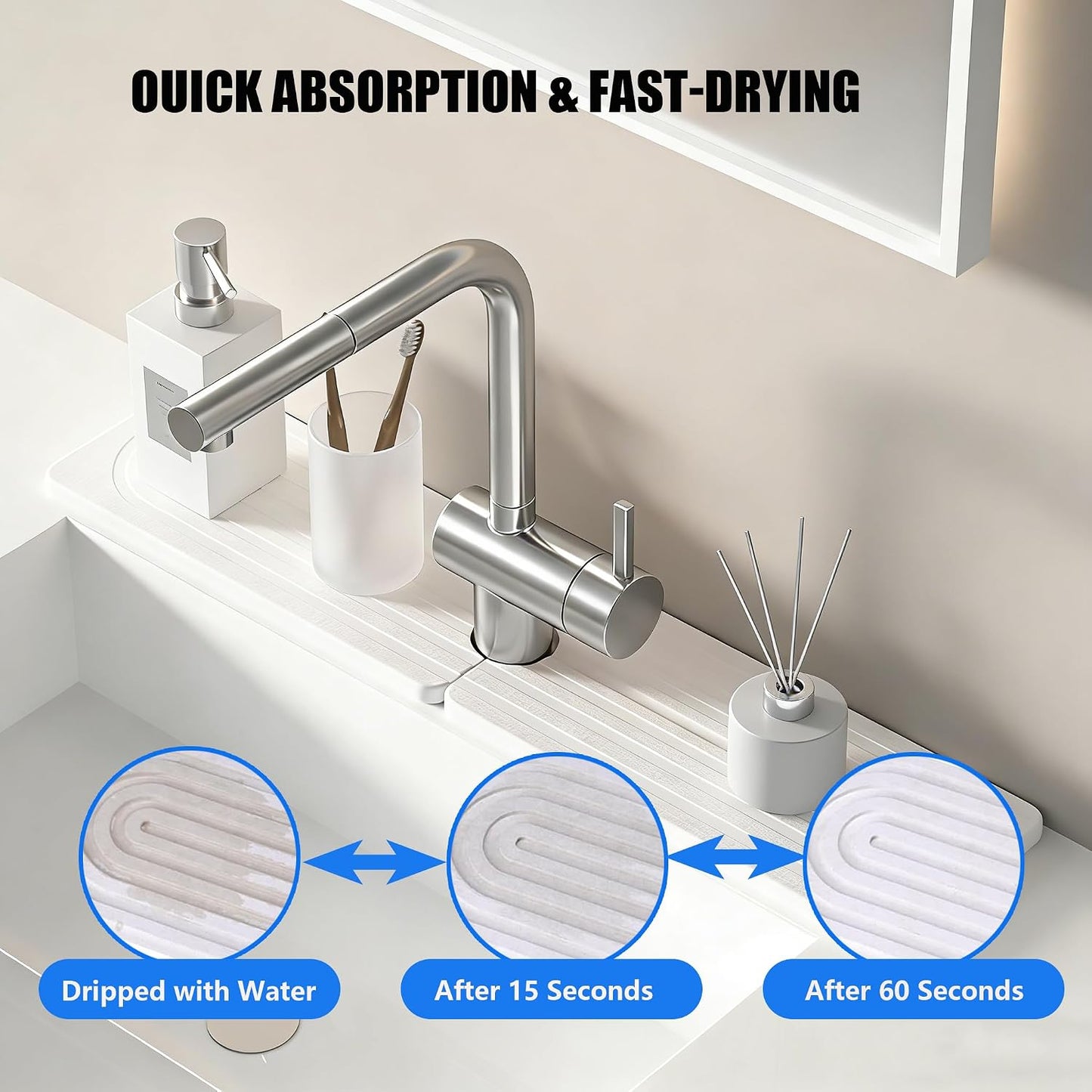 Diatomite Kitchen Faucet Mat – Quick Drying Stone Sink Tray & Splash Guard, Super Absorbent Moisture-Proof Sink Pad for Kitchen Counter Accessories(15.7" x 3.9")