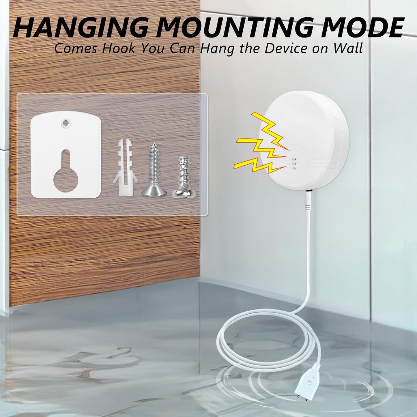 2 Pack Water Leak Detector, 135 dB Water Sensor Alarm, Floor&Wall Mounted | 47 inch Extend Cable, Battery Included Water Alarm Leak Detector, Sensor Flood Alert for Kitchen, Bathroom, Laundry Room
