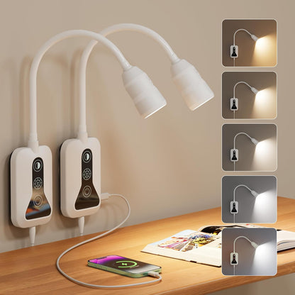 Wall Mounted Reading Light for Bed, Headboard Light with 360° Flexible Arm, Hand Wave Sensor, Focused 60° Beam, 5 Color Temperatures, Stepless Dimming, Memory Function, USB-C Output, Black 1 Pack