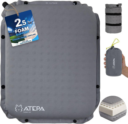 ATEPA Inflatable Seat Cushion | 2" & 2.5" foam core seat pad, Self inflating, Compact, Stadium, Airplane, Travel, Camping, Hiking, Sports events