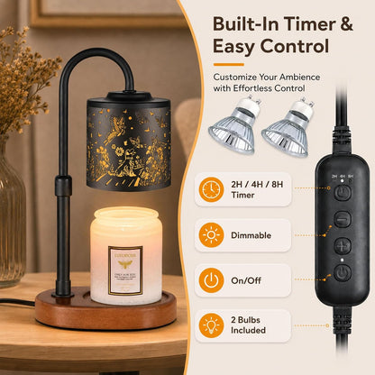 Dimmable Candle Warmer Lamp with Timer Adjustable Height for Scented Jar Candles Electric Candle Wax Melt Warmer for Home Decor Christmas Birthday Gifts for Women Mom(Hummingbird)