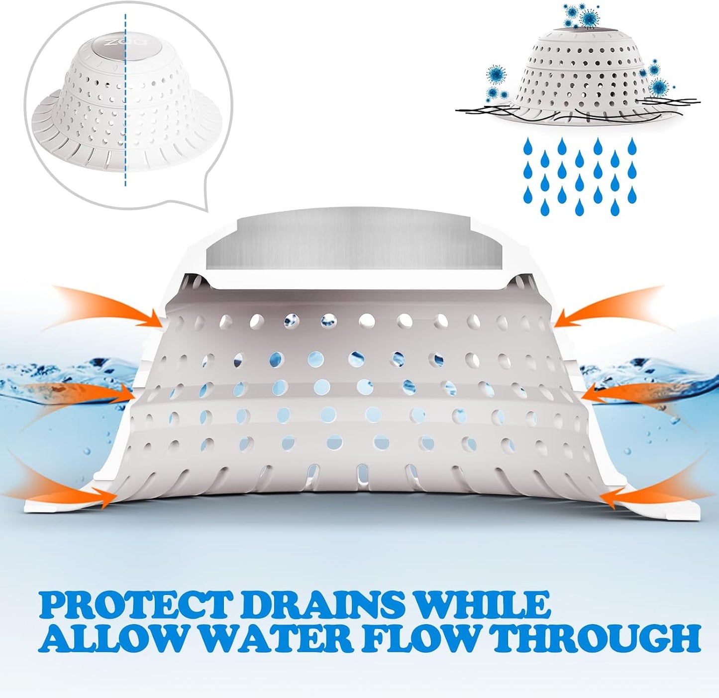 Shower Drain Hair Catcher Bathtub Drain Strainer Sink Drain Protector | Collapsible Pop-Up Drain Hair Catcher, Traps Hair & Prevents Clogs, Easy to Clean, Bathroom Fixture Accessories, Gray