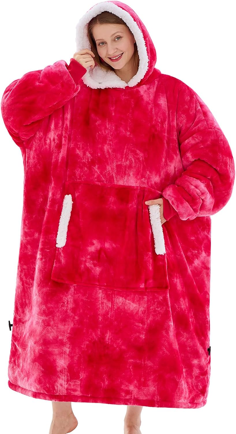 yescool Wearable Blanket Hoodie, Flannel Sherpa Fleece Blanket Sweatshirt for Adults Women Men,One Size Fits All - Colors A