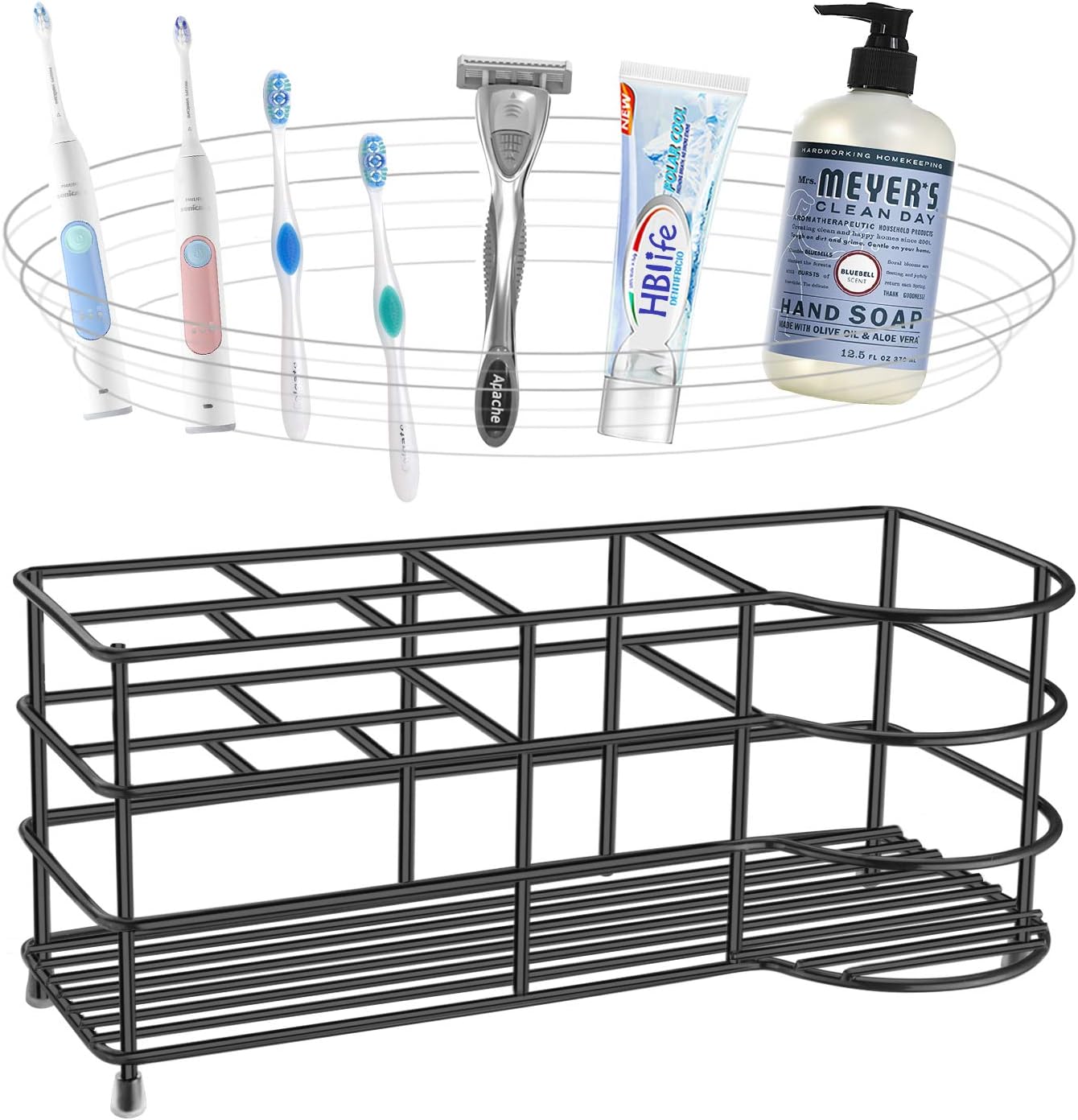 HBlife Toothbrush Holders for Bathroom, 5 Slots Silver Stainless Steel Bathroom Accessories Organizer