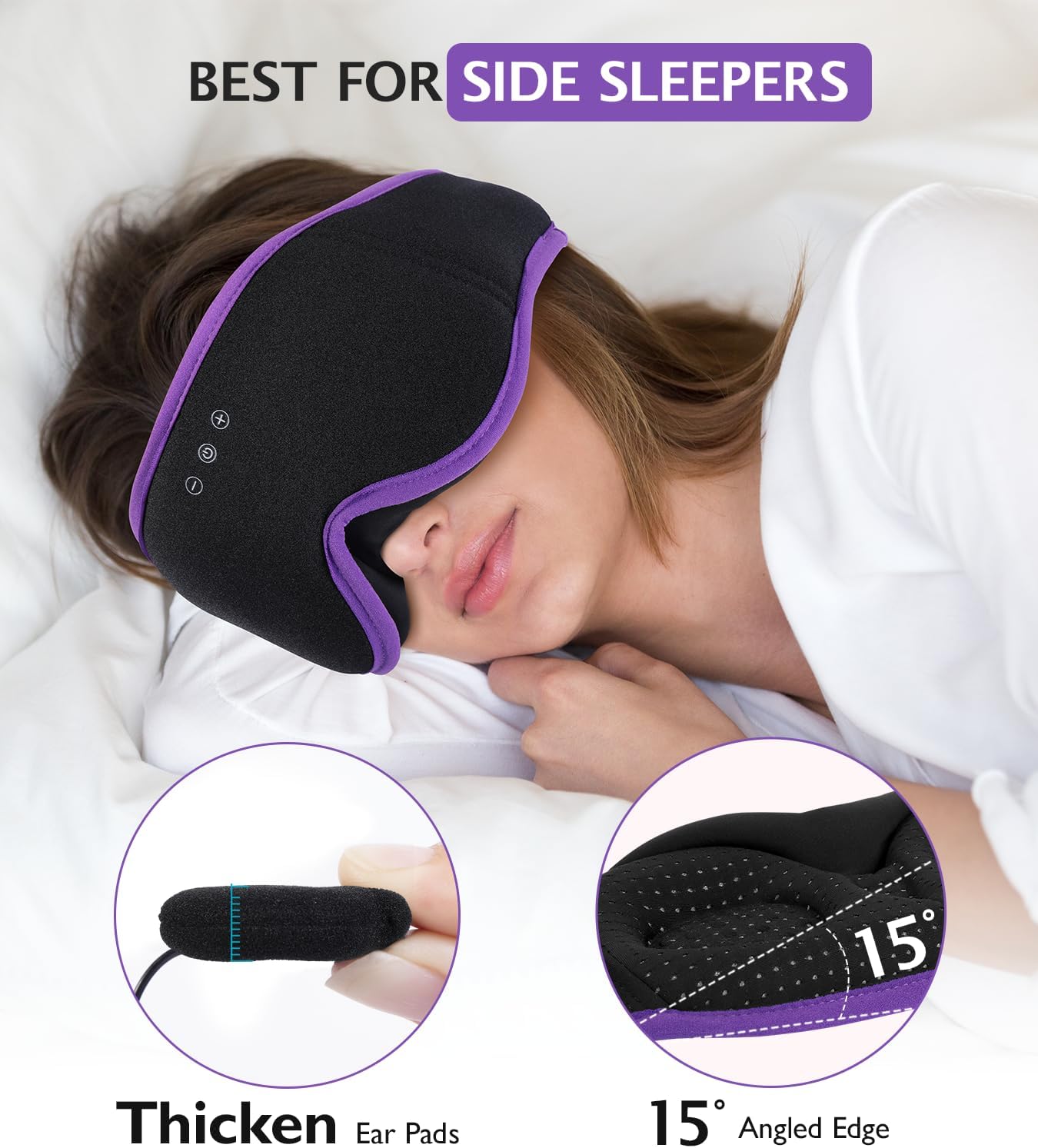 LC-dolida Sleep Mask with Headphones Bluetooth 5.4, 3D Sleeping Headphones for Side Sleepers Bluetooth Sleep Mask Blackout Bluetooth Eye Mask for Sleeping Travel Meditation Men Women