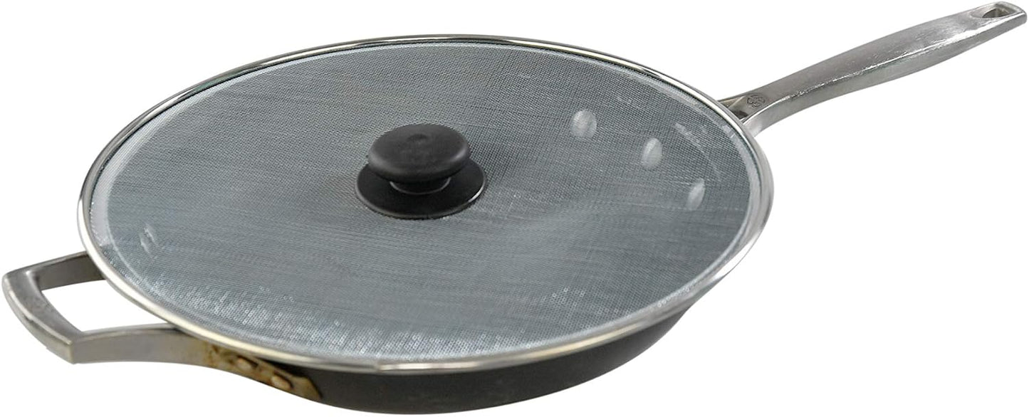 HOME-X Splatter Screen for Frying Pans, Anti-Splatter Lid with Stainless-Steel Mesh, Fry Pan Splash Guard, Set of 2, 11 ¼” Dia. and 9 ¾” Dia.