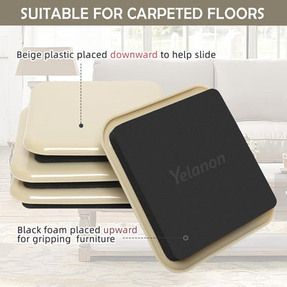Furniture Sliders, 20 pcs-3 1/2” Square Beige Furniture Sliders for Carpet, Furniture Pads for Hardwoods Floors，Furniture Movers Sliders, Reusable Moving Pads, Floor Protectors for Carpet