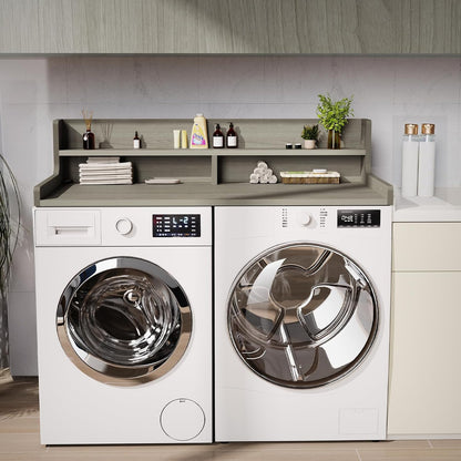 Washer Dryer Countertop, 54" x 27.55" 2-Tier Washer Dryer Topper with Edge, for Laundry Room Organization Oak