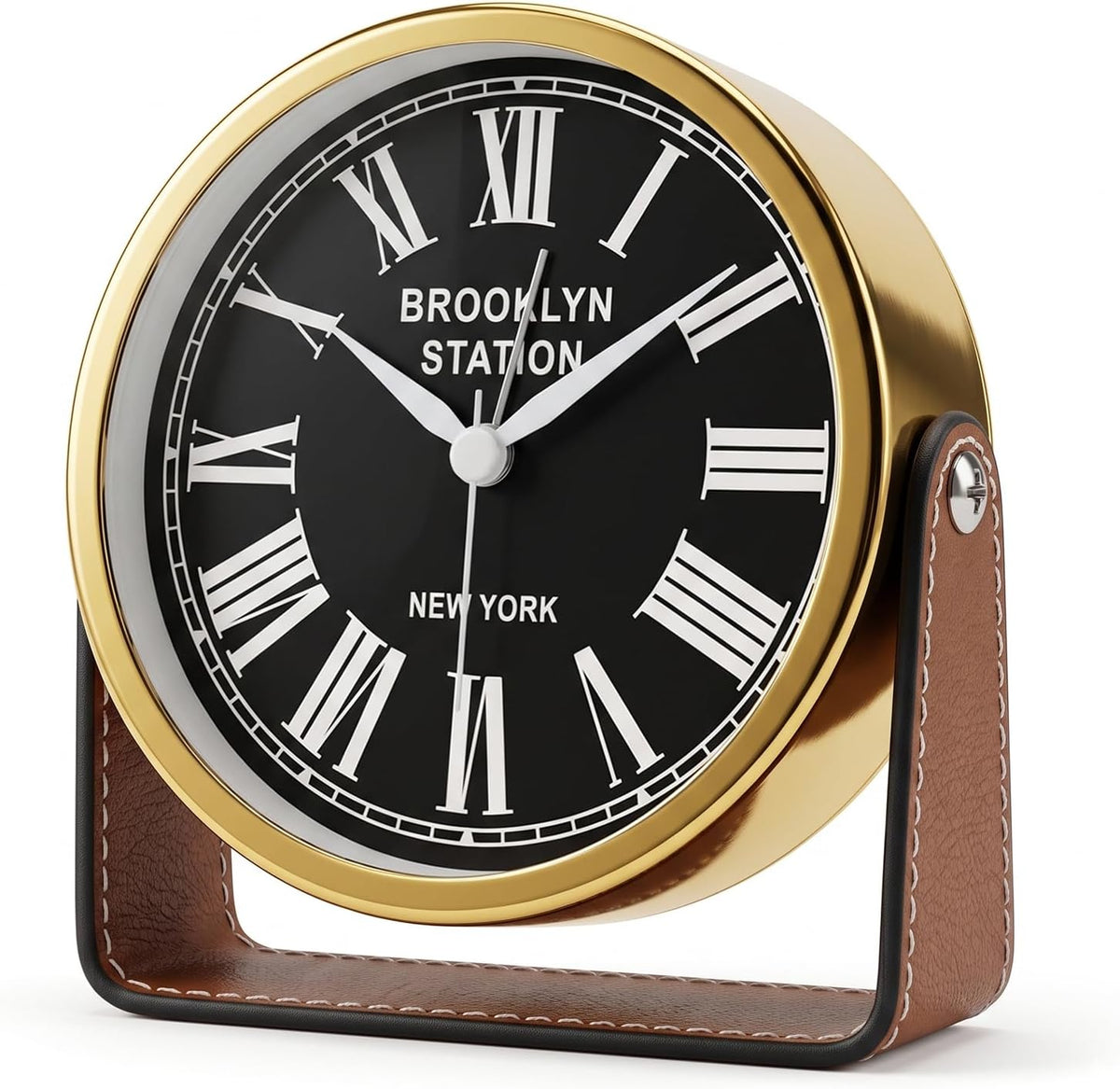 Analog Alarm Clock - 4.5" Silent Non Ticking Small Clock with Light, Rotatable Stand Metal Desk Clock Battery Operated, Simple Design for Living Room Decor/ Bedroom/Bedside/Shelf (Black & White)