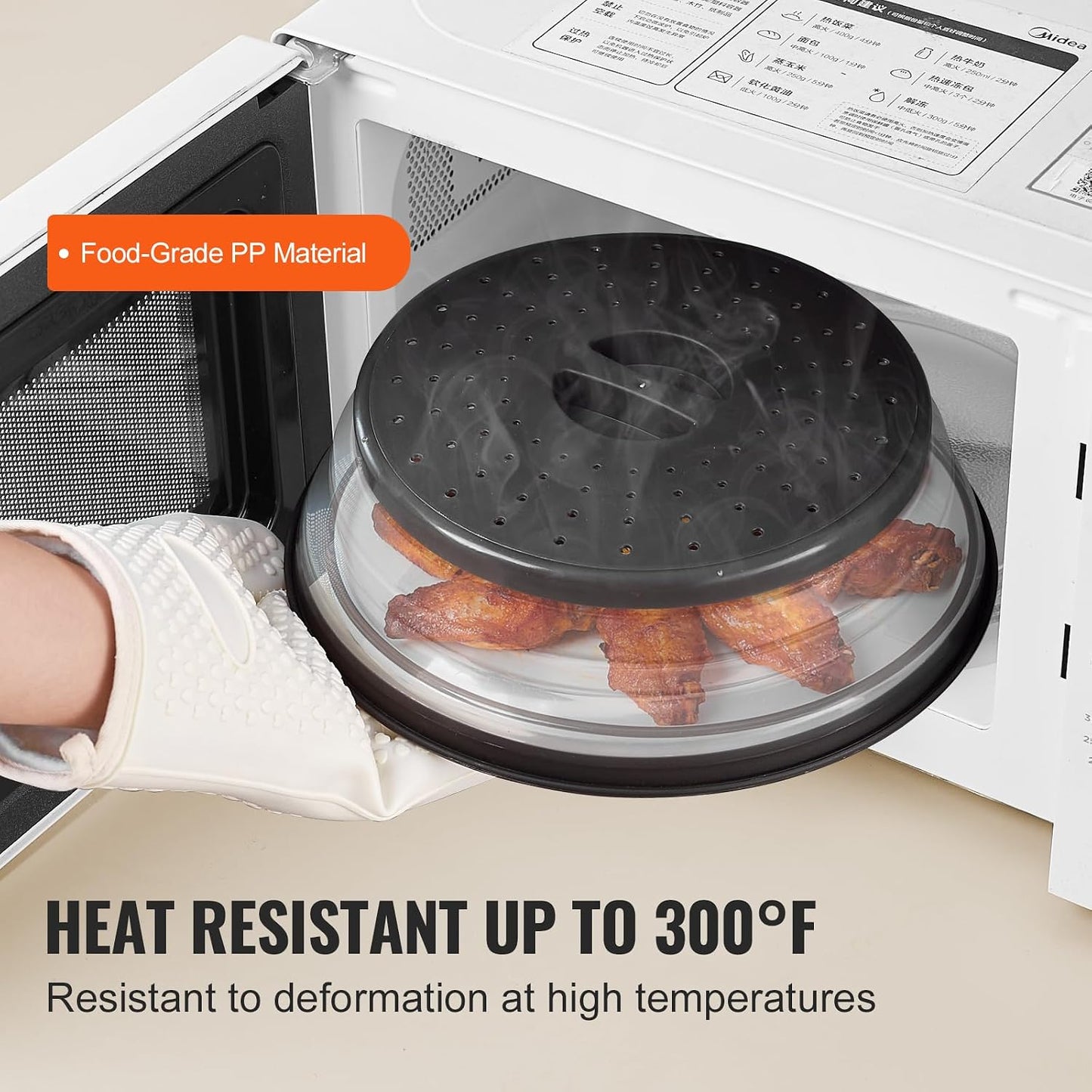 VEVOR Microwave Splatter Cover & Mat, 10.8" Collapsible Microwave Lid for Food, 500°F Heat-Resistant Silicone & Tempered Glass Splatter Guard for Plate Dish, Multi-Purpose Kitchen Gadget with Handle