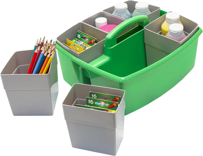 Storex 2-Compartment Large Cleaning Caddy – Multipurpose Supply Organizer with Handle - Black, 1-Pack (00973A06C)