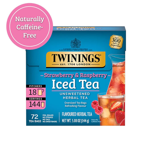 Twinings Strawberry & Raspberry Herbal Iced Tea, 72 Oversized Tea Bags, Makes 18 Pitchers or 144 Servings, Unsweetened, Naturally Caffeine-Free, (Pack of 1)